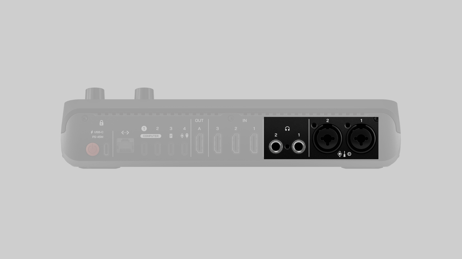 RØDECaster Video combo inputs and headphone outs